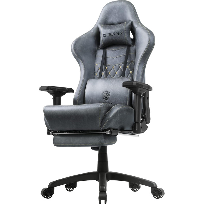 Dowinx Gaming Chair Ergonomic with Massage Office Chair for Computer PU Leather with Retractable Footrest, 4D Armrests Brown