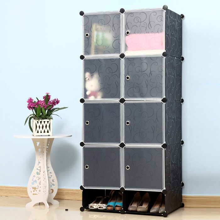 XMTECH DIY Regal System Closet with Door, Shelf Closet, Wardrobe Closet, Shoe Rack made of Plastic (10 Boxes with Closet) (8 Boxes with Shoe Closet)