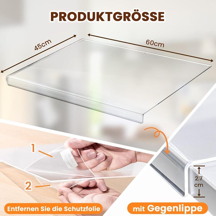Acrylic Cutting Board, 60x45cm Cutting Board, Large Cutting Board with Lip, Non-Slip, Glass Cutting Board for Kitchen Countertops, Transparent, Gift for Kitchen, Kitchen Utensils, Kitchen Gadgets