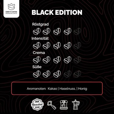 Кава в зернах King's Coffee Black Edition Crema Intense, міцна арабіка для автоматичних та ріжкових кавомашин, низька кислотність, обсмаження в Італії, 1 кг