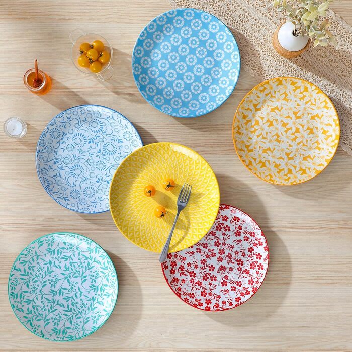 Набір посуду Vancasso Selene на 6 осіб (24 елементи) з пастелевого порцеляну, 6 тарілок, 6 десертних тарілок, 6 супових тарілок, 6 мисок, сумісний з мікрохвильовою піччю, діаметр тарілок 26 см