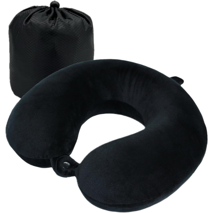 Подушка для шиї Essentials з піною з пам'яті (100%) - U-подібна, з м'яким велюровим чохлом - для подорожей, авто, літака, офісу та дому (Чорна)