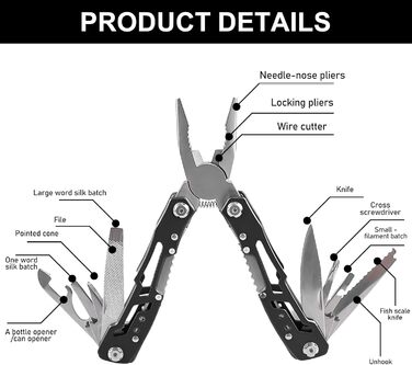 Мультитул чоловічий з нержавіючої сталі, мультиінструмент для подарунку, складаний ніж-мультитул з чохлом (чорний)