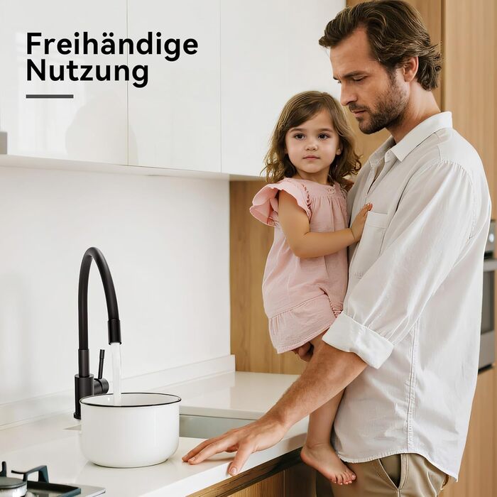 Змішувач кухонний CECIPA SOFETIY SERIE чорний з гнучким гусаком 360° для високого тиску, з нержавіючої сталі, для мийки, однолеверний