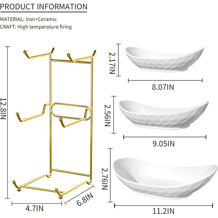 Трьох'ярусна фруктова тарілка Acliys з кераміки (золото) – для зберігання фруктів, овочів, снеків та десертів