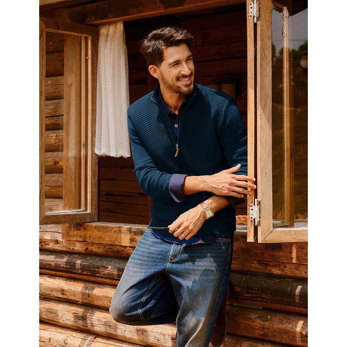 Кардиган чоловічий PJ PAUL JONES з блискавкою та стійким коміром, грубий в'язання (XL, Синій)