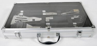 Набір гриль-посуду з нержавіючої сталі 11 предметів: гриль-кофр, аксесуари для барбекю, подарунок для гриля та приготування їжі (щітка, вилка, щипці, шампури, пензлик, лопатка)