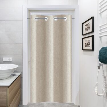 Штора для душу YISURE без гачків, льон бежевий 120x200 см. Водовідштовхувальна тканинна штора для ванної кімнати, машинне прання