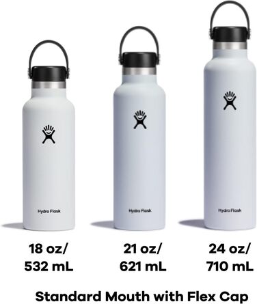 HYDRO FLASK - 532ml (18oz) Water Bottle - Vacuum-Insulated Stainless Steel Water Bottle - Sports Bottle with Leak-Proof Flex Cap & Strap - Dishwasher-Safe Thermos Bottle - Wide Mouth - Laguna