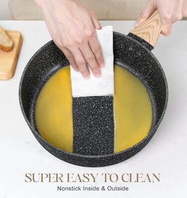 Сковорода з антипригарним покриттям Michelangelo з кришкою 28 см, глибока сковорода з кришкою, сковорода для тушкування 28 см, індукційна сковорода з антипригарним покриттям та м'якою бакелітовою ручкою, підходить для індукційних плит, чорна, глибока сков