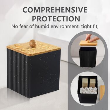 Диспенсер для ватних дисків та паличок з бамбуковим кришкою, акриловий органайзер для вати, чорний, для ванної кімнати