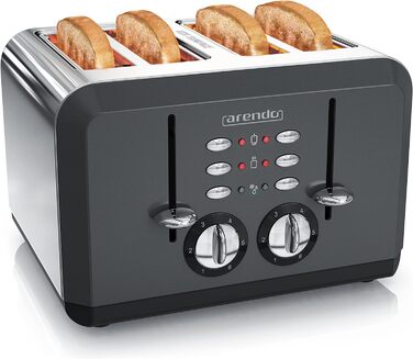 Arendo - Automatic 4-Slice Toaster in Stainless Steel, toasting up to four sandwiches and toast slices, browning level 1-6, warming and defrost function, crumb tray, 1630 W, GS certified A: Cool Grey