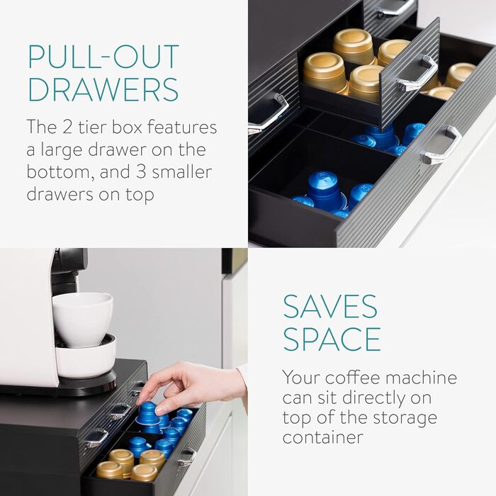 Організатор для капсул Navaris - 96 Nespresso капсул, 4 висувні ящики, чорний колір