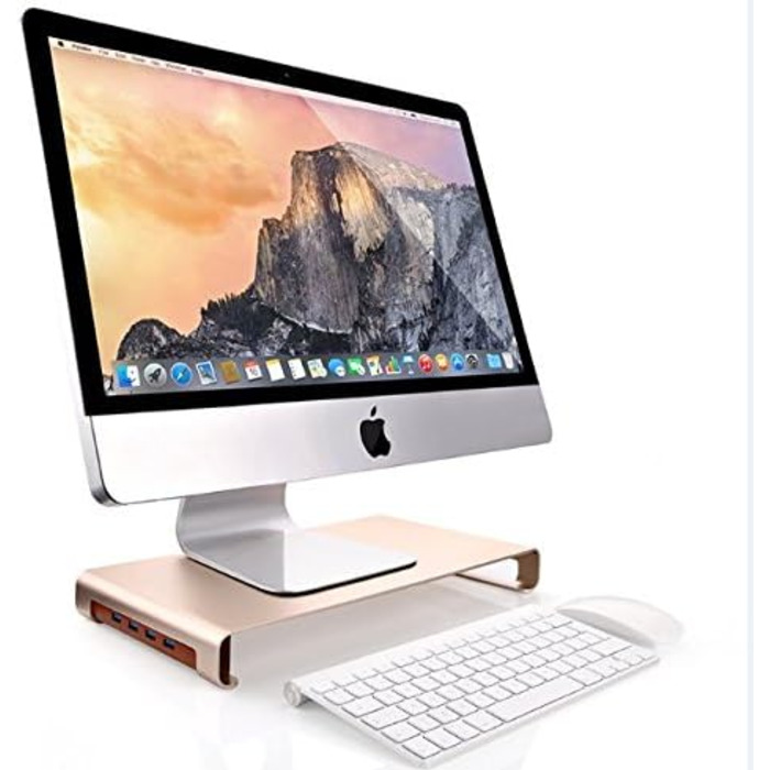 Підставка для монітора з 4 USB, алюмінієва, золота, для iMac, MacBook, ноутбуків і ПК