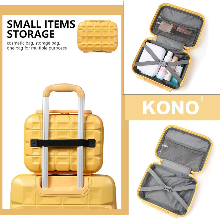 Набір валіз KONO 2 в 1: велика валіза (54 см) та косметичка (жовтий)