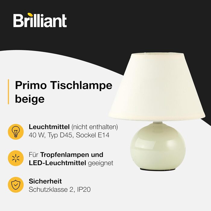 BRILLIANT Primo: Стильна настільна лампа з тканинним абажуром – для спальні, вітальні та приліжкові зони – E14, оранжевий/бежево-коричневий