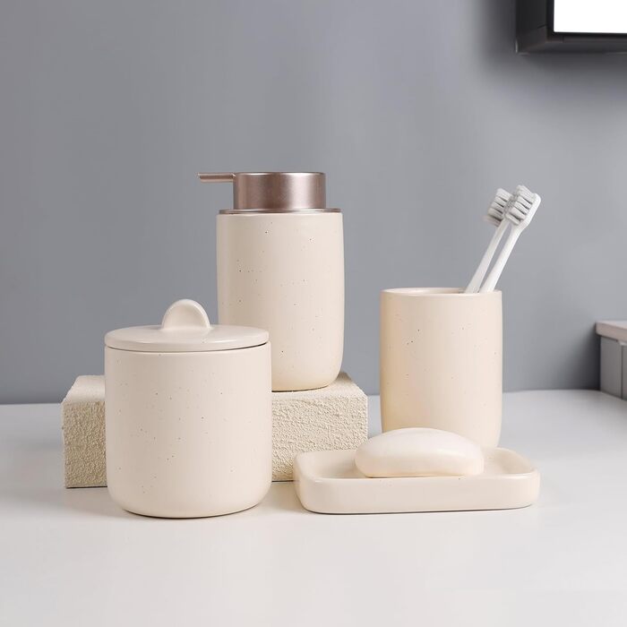 Набір для ванної кімнати з кераміки, 4 шт., аксесуари для ванної кімнати, органайзер з дозатором мила, мильниця, стакан для зубної щітки, контейнер для ватних паличок, преміум-декор для ванної кімнати, абрикосовий колір