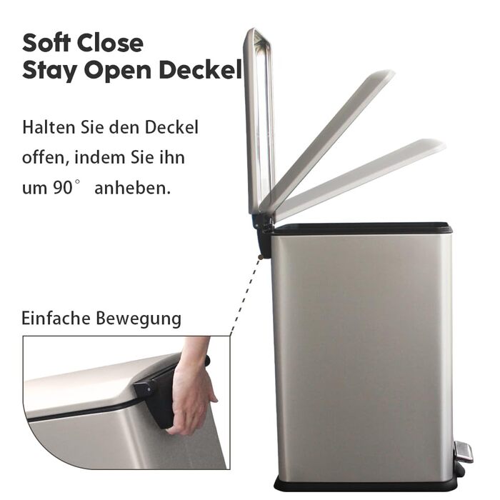 Трюмний смітник для кухні, нержавіюча сталь, 17л, з кришкою та внутрішнім відром