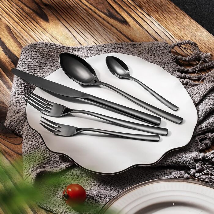 Black Cutlery Set, 6 People, 30-Piece, High-Quality Shiny Black, Stainless Steel Cutlery Set, Fork, Knife, Spoon Set, High-Gloss Polished Mirror Finish, Dishwasher Safe