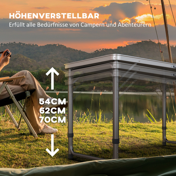 Outsunny Folding Camping Table - Lightweight, Adjustable Height, Aluminum Frame, 240 x 60 x 54/62/70 cm, Black