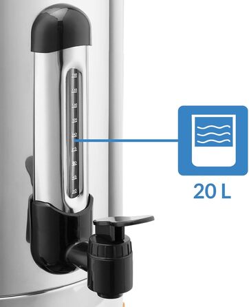 MONZANA® Glühweinkocher 6.8L with Tap, Drip Tray, Thermostat 30-110°C, Hot Beverage Dispenser, Stainless Steel, Preserving Pot, Punch Pot, Hot Beverage Machine (20 L)