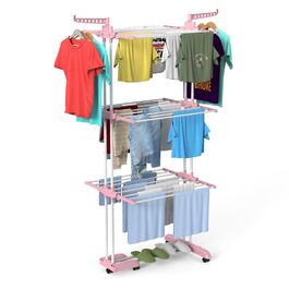 Клатковий сушильник для білизни InnoTic з 4 ярусами та колесами - великий, для дому та вулиці (білий/сірий)