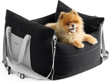 Pet Car Seat for Small Dogs - Waterproof and Washable Dog Car Seat with Storage Pockets, Detachable Safety Leash, and Thickened Memory Foam Filling, 58x56x33cm, (Black)