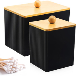 Диспенсер для ватних дисків та паличок з бамбуковим кришкою, органайзер для ватних виробів, чорний, для ванної кімнати