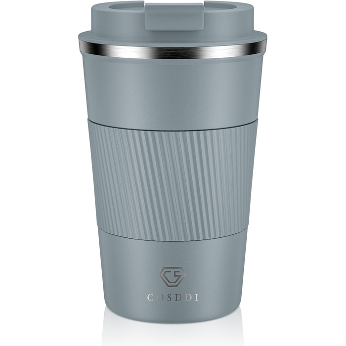 Термокружка CS COSDDI з нержавіючої сталі, 380 мл, для кави, води та чаю, з кришкою, для подорожей та авто, сірий колір