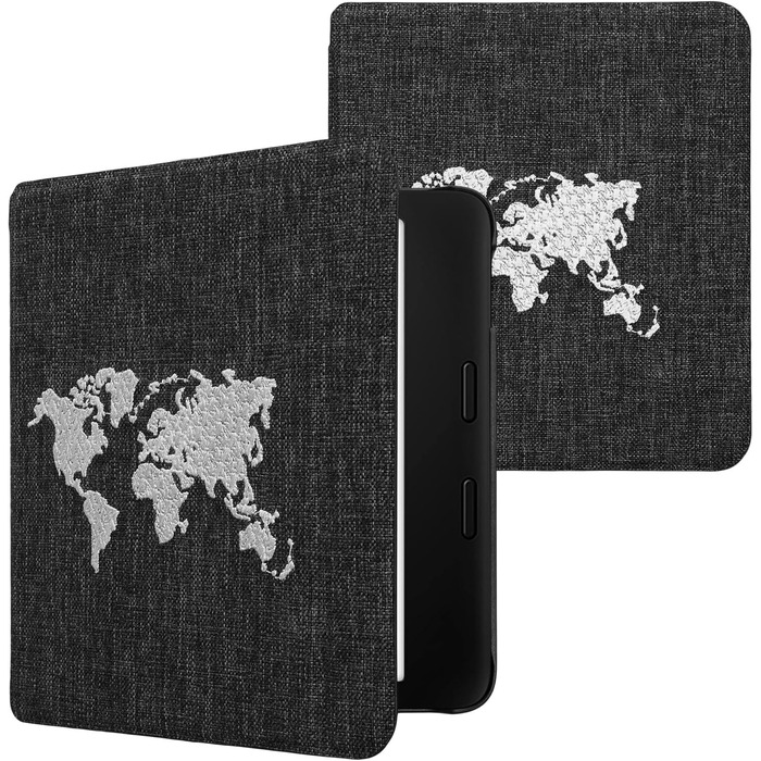 Чохол kwmobile для Tolino Vision 6: тканинний захисний чохол з малюнком серця, сірий (Travel Umriss 02-19)