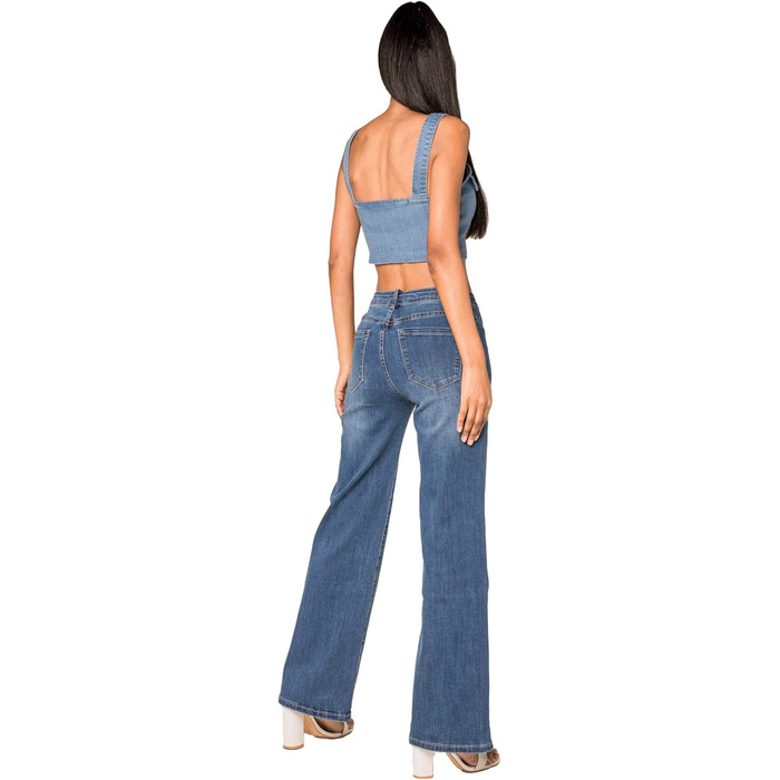 Джинси жіночі Nina Carter P139 Bootcut висока талія, блакитні, з ефектом потертості