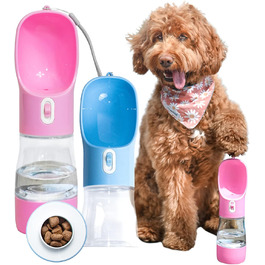 Турбота про тварин 2в1 пляшка для води та ласощів для собак [460 мл] - Переносна пляшка для собак з легким доступом до води та смаколиків, BPA-free, ідеальна для прогулянок, подорожей, рожева