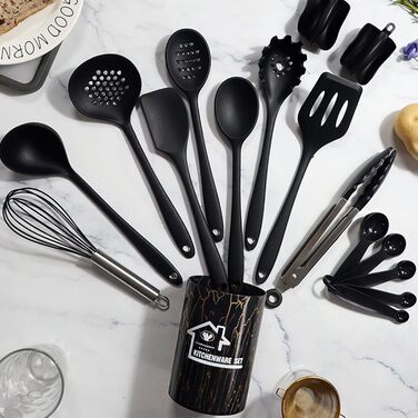 Набір кухонних аксесуарів Maxentico (18 шт.): лопатки, ложки, інструменти для приготування їжі. Силіконовий кухонний інвентар.