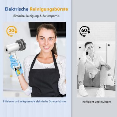 Electric Cleaning Brush, Spin Scrubber for Bathroom and Grout, Cleaning Brush for Household with 5 Brush Heads, 2 Modes Perfect for Deep Cleaning of Tiles, Kitchen, Grills, Glass, and Tires - LED Display
