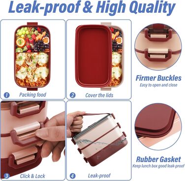 Ланчбокс Brotdose на 3 секції, 2200 мл, з посудом, без BPA, для дорослих, мікрохвильова піч, бежевий