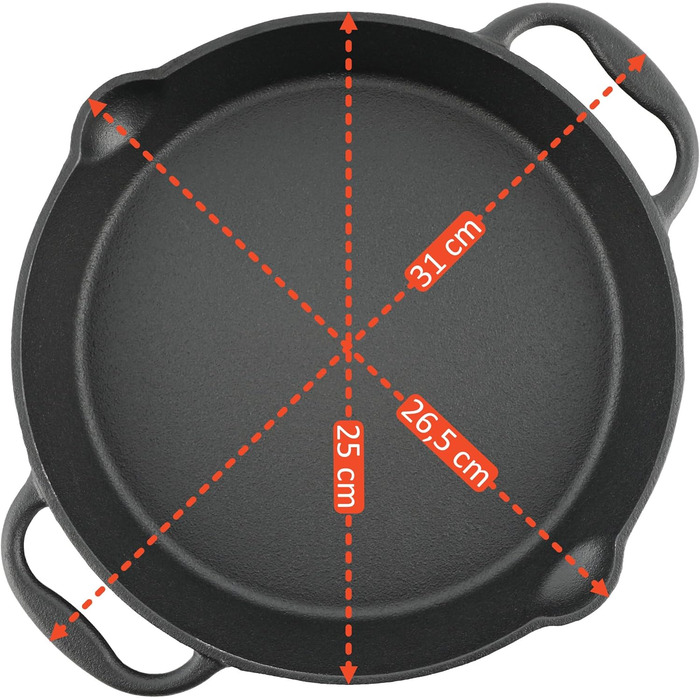 Чавунна сковорода BBQ-Toro з двома ручками та носиками для гриля, електроплити та відкритого вогню (діаметр 25 см)