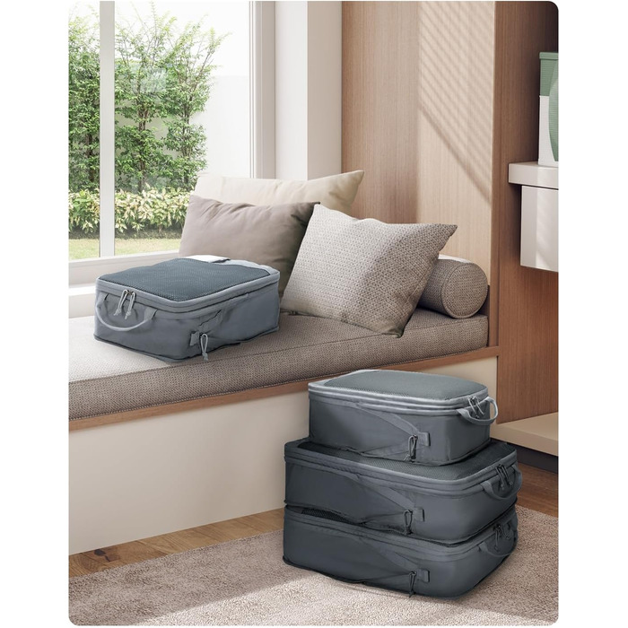 Органайзери для валізи ECOHUB (набір 4 шт.) з мішками для пакування, з тегами, з перероблених матеріалів, для рюкзака та валізи, з міцною сіткою, набір для подорожей