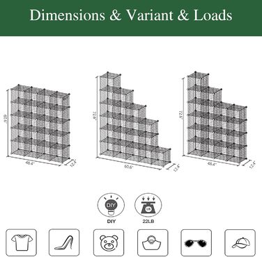 C&AHOME Wire Cube Storage, 6 - Metal Cube Organizer with C-Grid, Modular Shelf Units, Storage Container Shelves, Closet Organizer, 93.5 in L x 31.8 in W x 93.5 in H, (20 cubes, White)