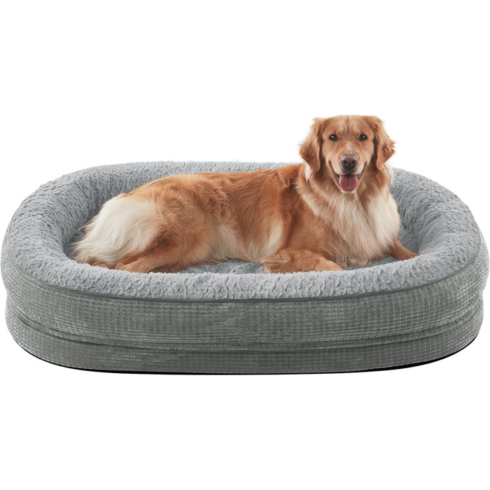 Ортопедичне ліжко для собак Pawk, середні та великі породи, з підтримкою шиї, з Memory Foam, водонепроникне, знімний чохол (Світло-сірий, XL-L 107 x 81 x 19 см)