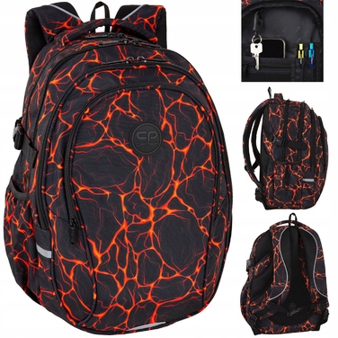 Багатовідсінковий шкільний рюкзак CoolPack, чорний, червоний, помаранчевий, 29 л