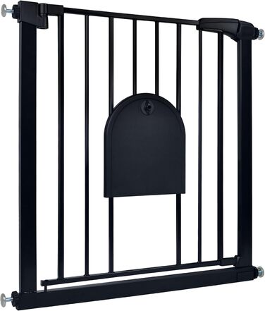 Захист для сходів HENGMEI: металеві ворота-сітка для дітей без свердління, автоматичне закриття, 75-85 см (чорний, з люком для тварин)