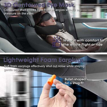 Подушка для шиї у літак - туристична подушка з Memory Foam - зручна подушка-воротник з м'яким дихаючим чохлом - ідеальна для подорожей, офісу, авто, кемпінгу, сну (Чорний)