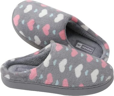 Тапочки жіночі JOMIX Winter Hausschuhe з сердечками, теплі, з плюшевою підкладкою, зручні, антиковзні, для дому, сірий світлий, 39 EU