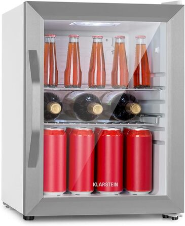 Міні-холодильник Klarstein з скляними дверцятами, 33 л, срібний, для кімнати, тихий, з регульованими полицями