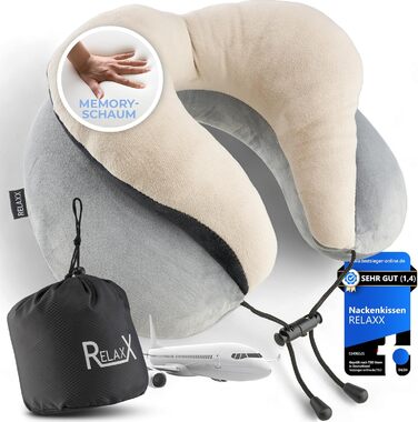 Преміальна подушка для шиї RELAXX Memory Foam L для подорожей – ортопедична подушка для літака, авто, поїзда, автобуса, ергономічне шийне ортопедичне подорожнє подушка для дорослих