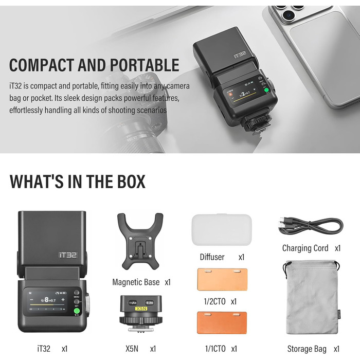 Godox IT32 - Спалах для камери Canon з X5C тригером, GN18, LED-підсвітка, сенсорний екран, магнітні фільтри