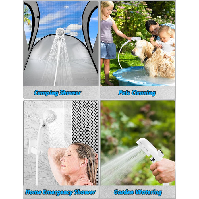 LIBERRWAY Camping Shower with Pump [90-140 Min] - IPX7 Waterproof Pump with Temperature Gauge & Pressure Regulation | Portable Outdoor Shower for Camping, Dog Shower with 2m Hose