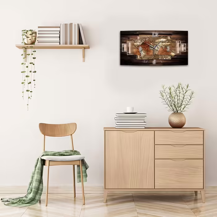 BM Funk Quartz Wall Clock Radio Wall Clock Radio Wall Clocks Radio Clock Radio Clocks No Ticking Silent Quiet Modern Without Ticking Noise Large XXL Living Room Kitchen Digital Art Abstract 7889-1a (60 x 30 cm Quartz movement quiet)