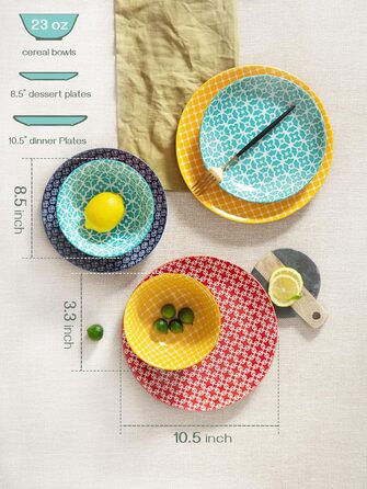 Набір посуду DOWAN: 12-частинний набір керамічного посуду для 4 осіб. Тарілки та супові миски з квітковим візерунком - ідеальний подарунок на новосілля або день народження.