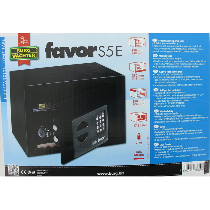 Торговий сейф Burg Wächter Favor S3 E з кодовим замком, чорний (250 x 350 x 250 мм), електронний, однотуровий